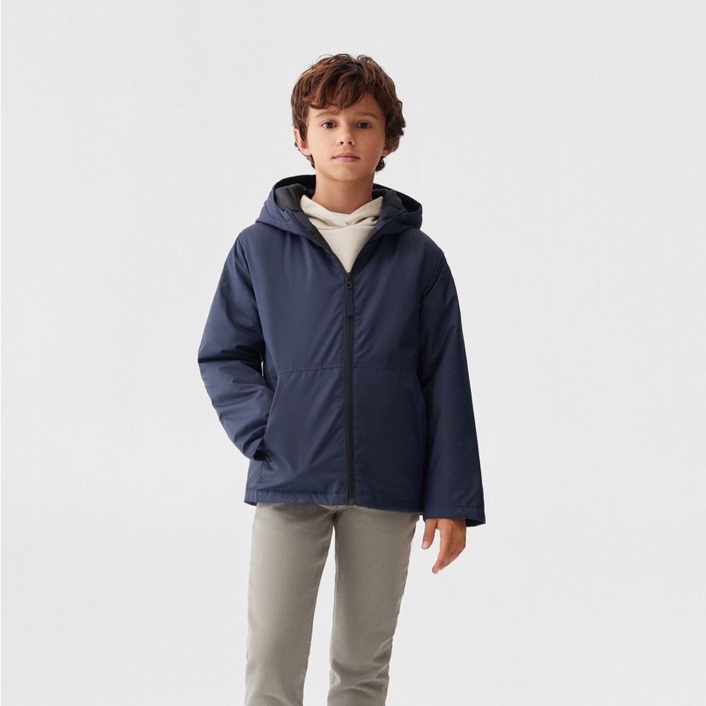 NWT MANGO Boys Size 7 Jacket with Hood, Dark Blue Color, Excellent Condition